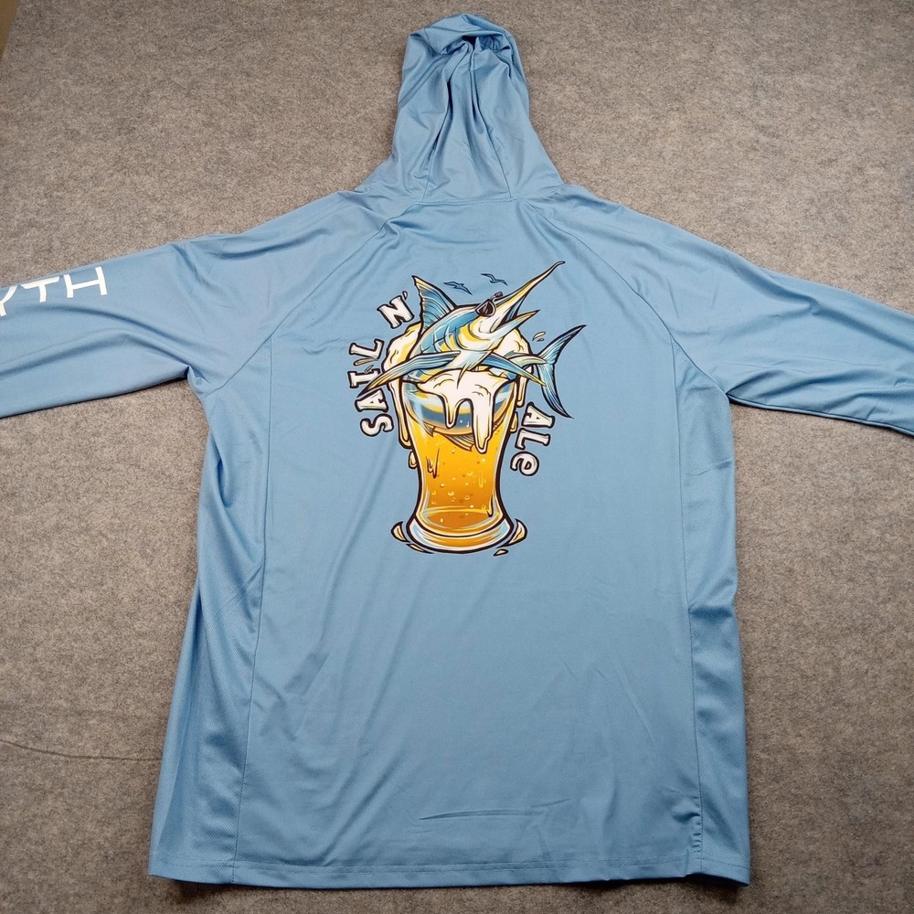 Palmyth Shirt Mens Large Blue Performance Hooded Pullover Fishing Sail Wicking